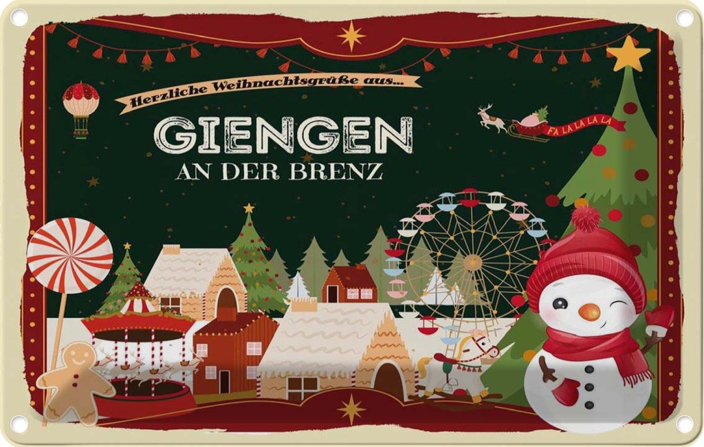 [LA-121813-1812] Blechschild 12x18 cm Weihnachten GIENGEN AN DER BRENZ