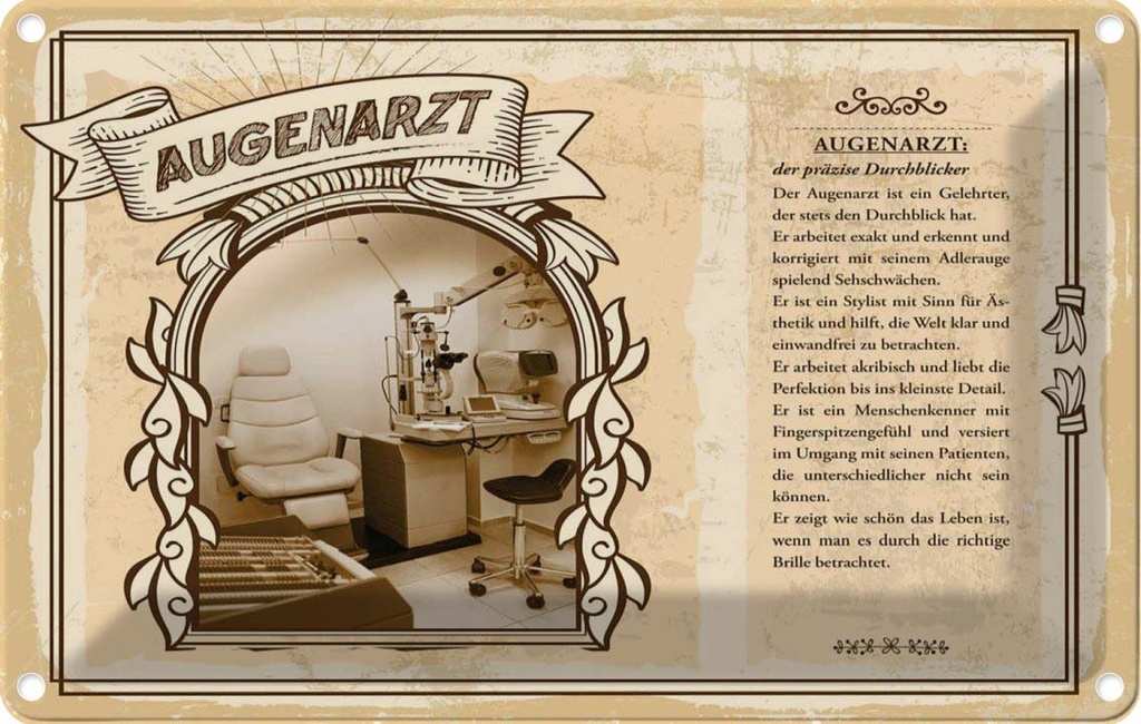 [LA-122981-1812] Blechschild 12x18 cm Augenarzt Beruf Arbeit