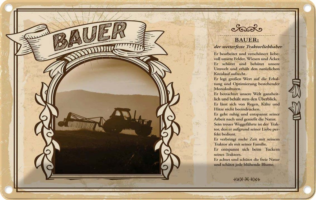 [LA-122988-1812] Blechschild 12x18 cm Bauer Beruf Arbeit