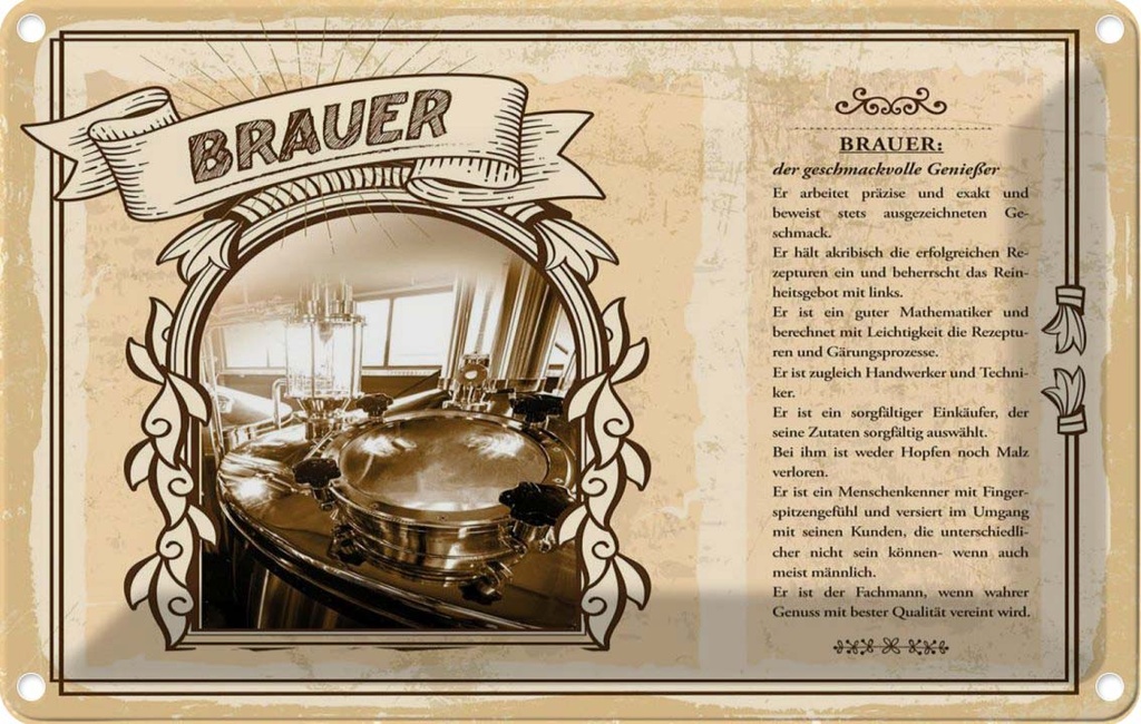 [LA-122994-1812] Blechschild 12x18 cm Brauer Beruf Arbeit