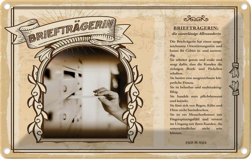 [LA-122996-1812] Blechschild 12x18 cm Briefträgerin Beruf Arbeit