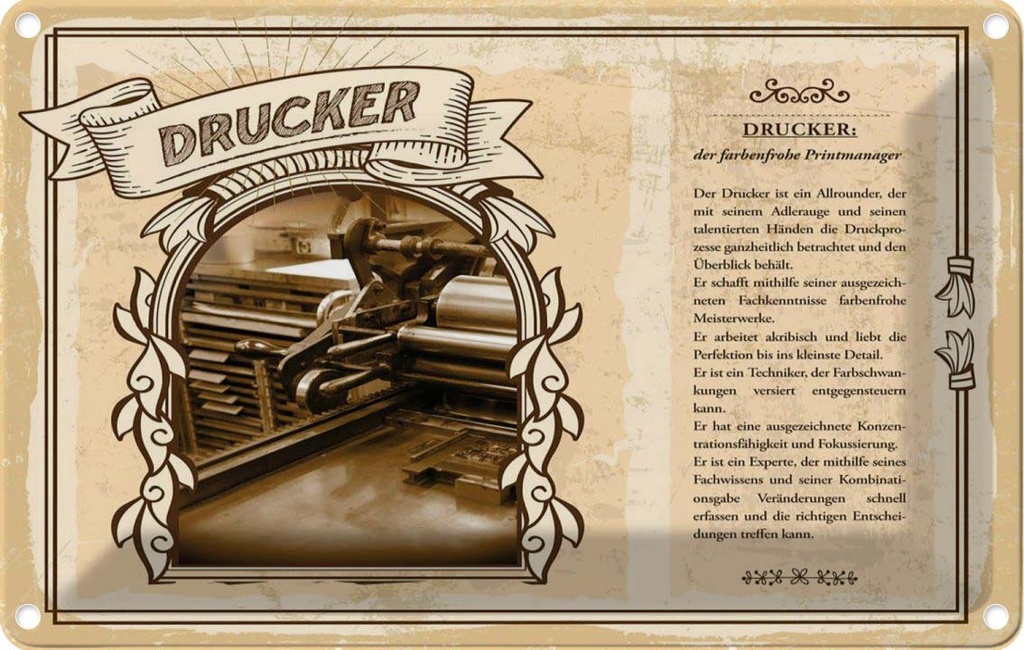 [LA-123007-1812] Blechschild 12x18 cm Drucker Beruf Arbeit