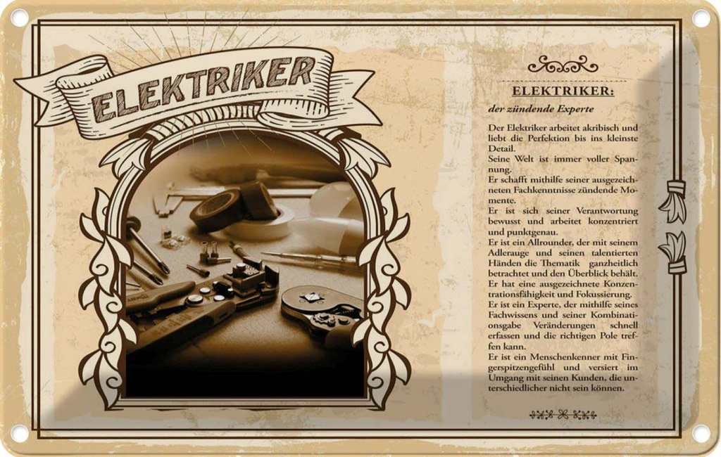 [LA-123008-1812] Blechschild 12x18 cm Elektriker Beruf Arbeit