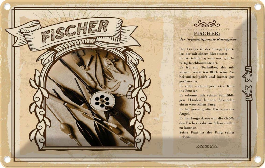 [LA-123017-1812] Blechschild 12x18 cm Fischer Rutengeber Beruf Arbeit