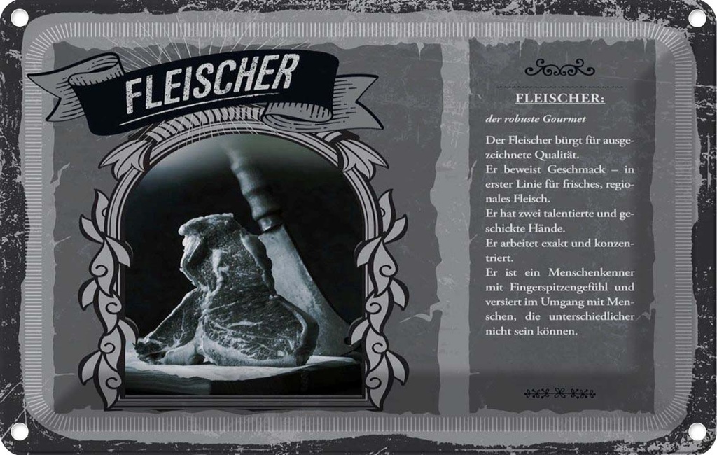 [LA-123018-1812] Blechschild 12x18 cm Fleischer Beruf Arbeit