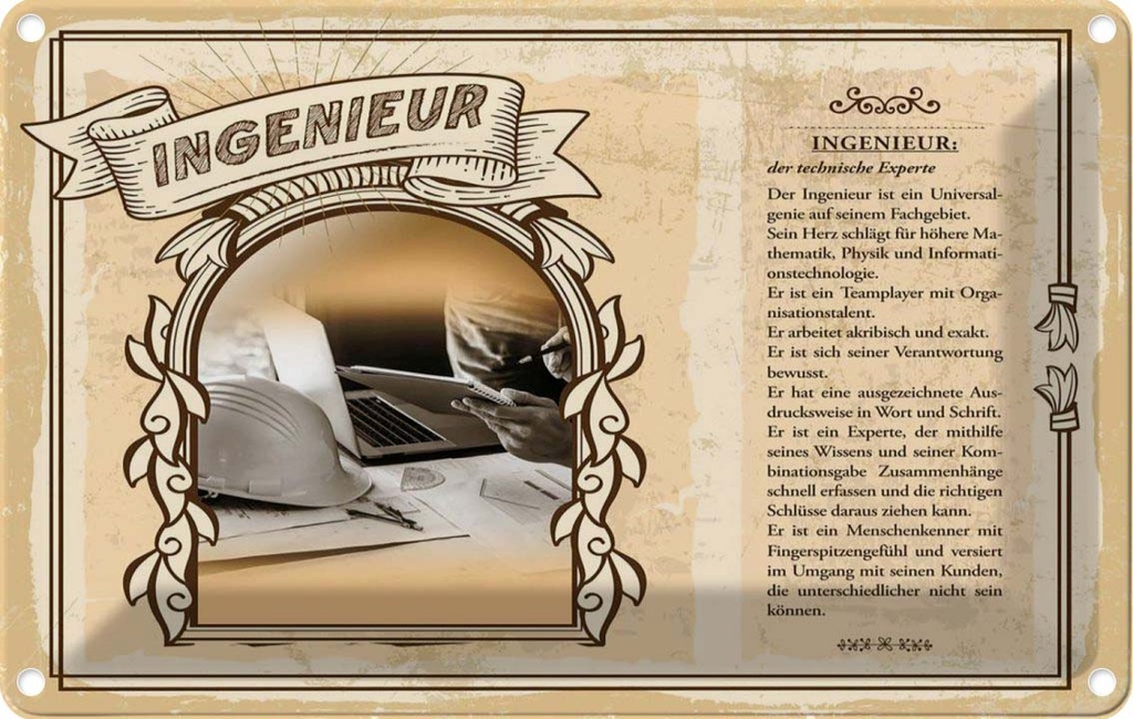 [LA-123038-1812] Blechschild 12x18 cm Ingenieuer Beruf Arbeit
