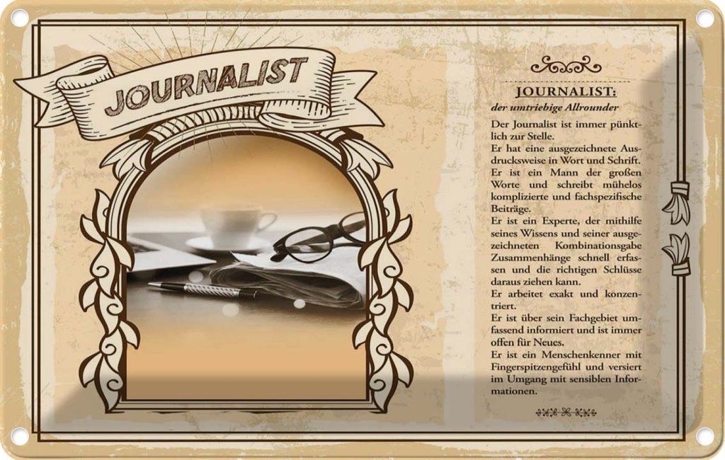 [LA-123041-1812] Blechschild 12x18 cm Journalist Beruf Arbeit