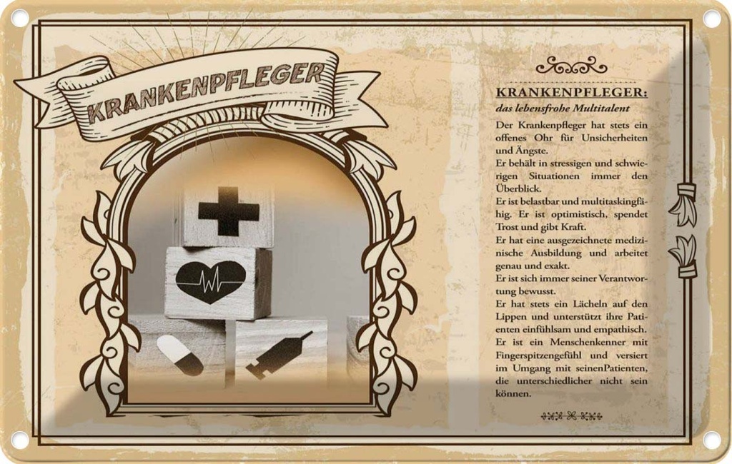 [LA-123053-1812] Blechschild 12x18 cm Krankenpfleger Beruf Arbeit