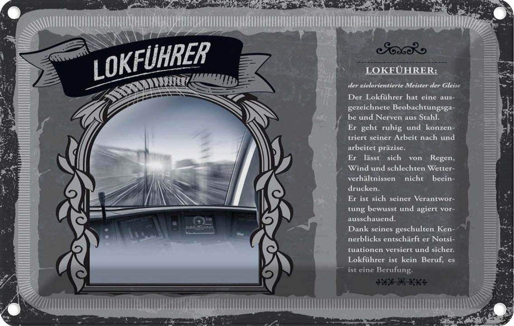 [LA-123058-1812] Blechschild 12x18 cm Lokführer Beruf Arbeit