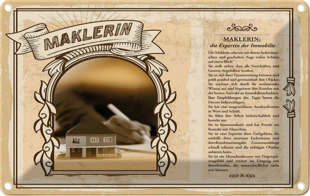 [LA-123060-1812] Blechschild 12x18 cm Maklerin Beruf Arbeit