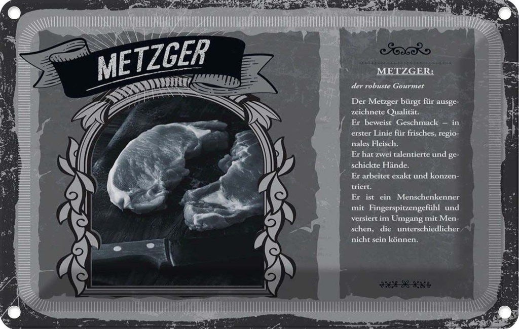 [LA-123065-1812] Blechschild 12x18 cm Metzger Beruf Arbeit