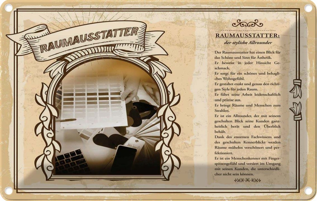 [LA-123080-1812] Blechschild 12x18 cm Raumausstatter Beruf Arbeit