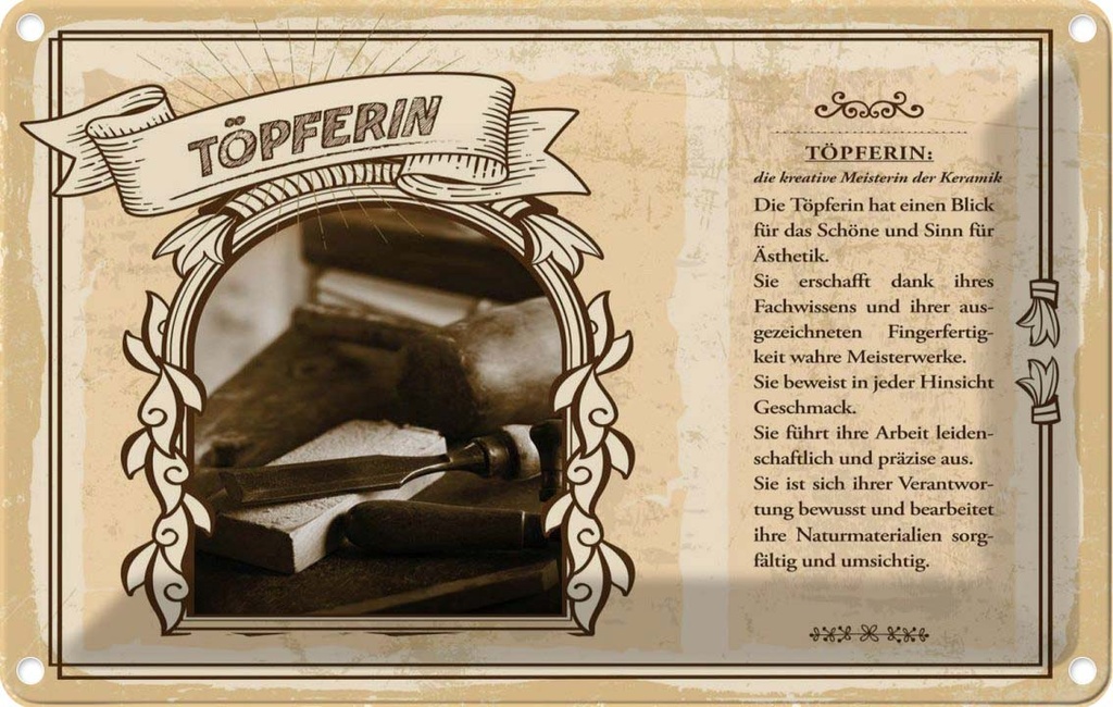 [LA-123104-1812] Blechschild 12x18 cm Töpferin Beruf Arbeit