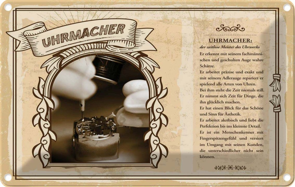 [LA-123107-1812] Blechschild 12x18 cm Uhrmacher Meister Beruf Arbeit