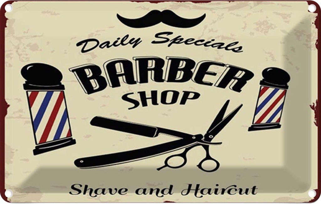 Blechschild 12x18 cm Barbershop shave and haircut