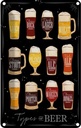 Blechschild 18x12 cm Types of Beer Bier Sorte