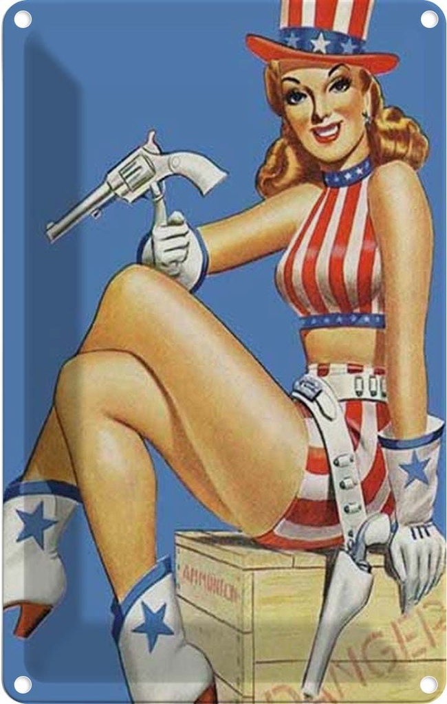 Blechschild 18x12 cm danger Cowgirl USA Pistole