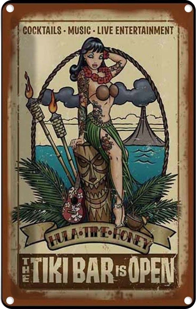 Blechschild 18x12 cm TIKI Bar is Open Cocktail Music