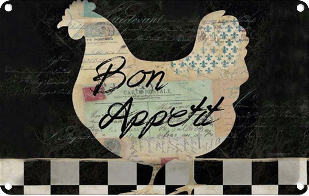 Blechschild 12x18 cm Huhn Hühner Bon Appetit Eier