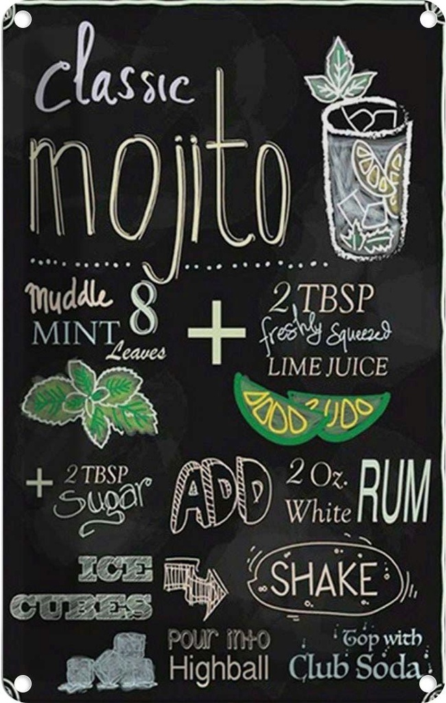 Blechschild 18x12 cm classic mojito white Rum Soda