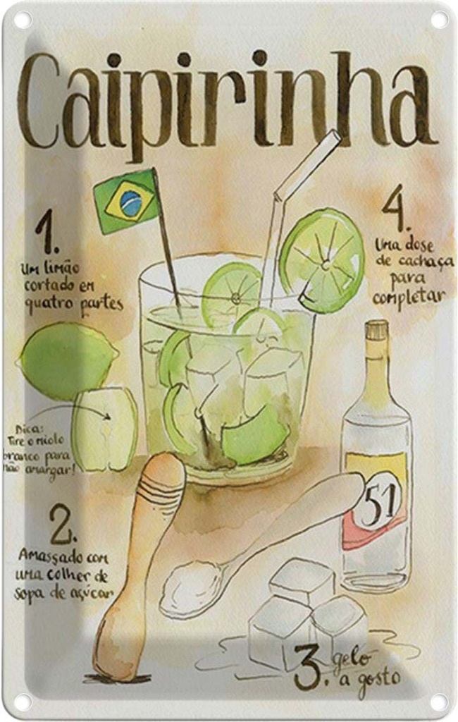 Blechschild 18x12 cm Caipirinha limao dose de cachaca