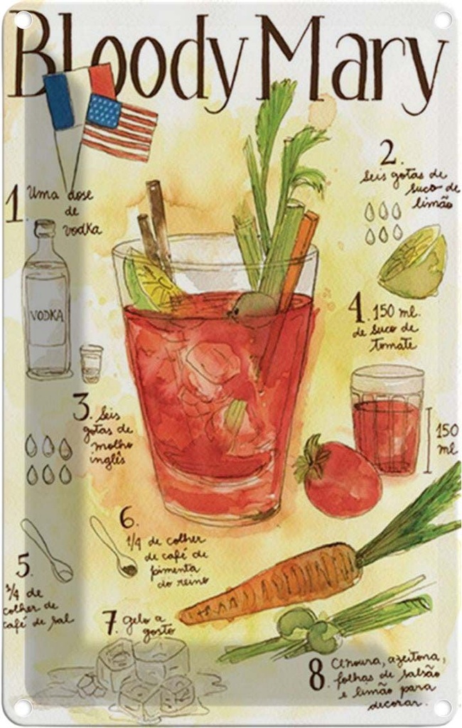Blechschild 18x12 cm Bloody Mary Vodka limao tomate