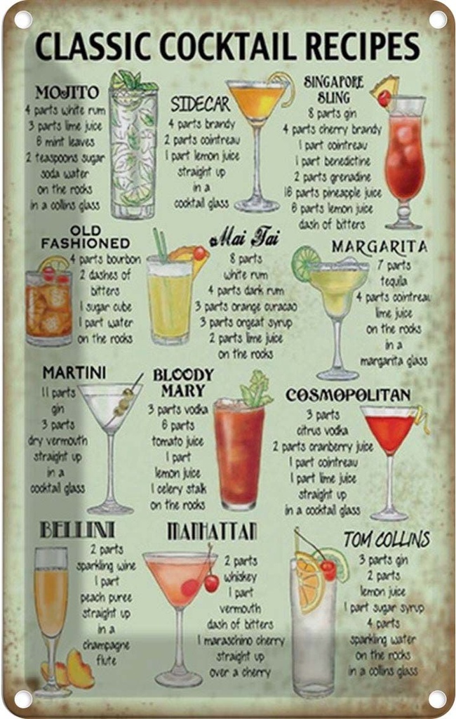 Blechschild 18x12 cm classic Cocktails Recipes Mojito