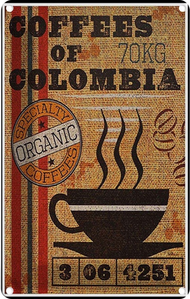 Blechschild 18x12 cm coffees colombia organic coffee