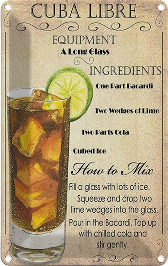 Blechschild 18x12 cm Cuba Libre Equipment ingredient