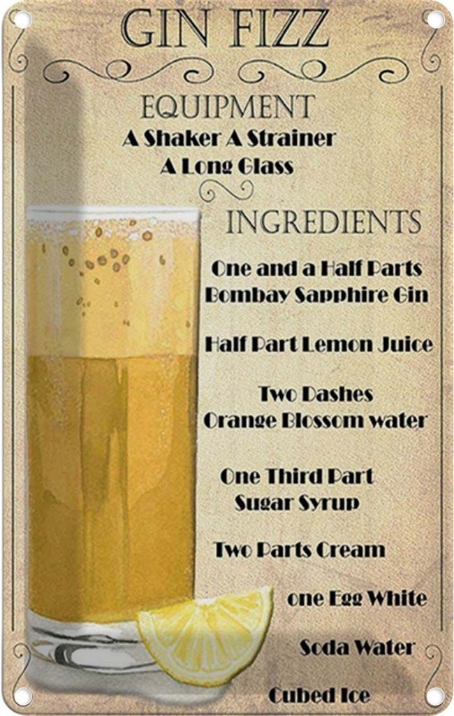 Blechschild 18x12 cm Gin Fizz Equipment ingredients