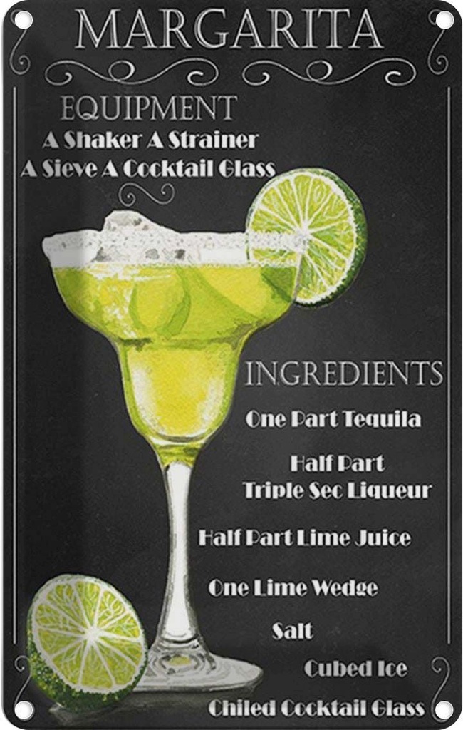 Blechschild 18x12 cm Margarita Equipment ingredients