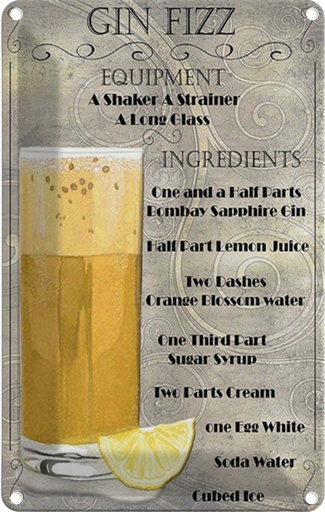 Blechschild 18x12 cm Gin Fizz Equipment ingredients