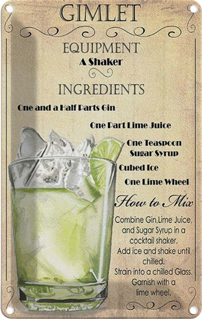 Blechschild 18x12 cm Gimlet Equipment ingredients