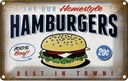Blechschild 12x18 cm Hamburger best in town 100% Beef