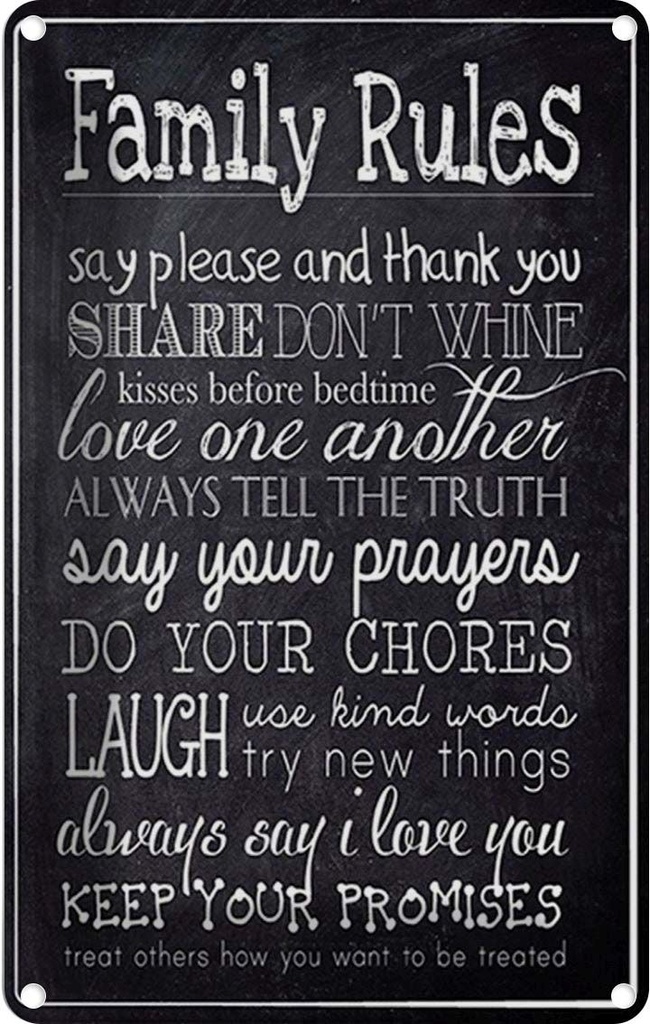 Blechschild 18x12 cm Family Rules say please