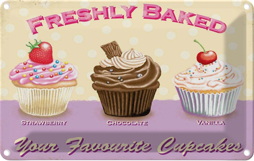 [LA-1781431] Blechschild 12x18 cm baked your favourite cupcakes Essen Küche Backen Cupcake