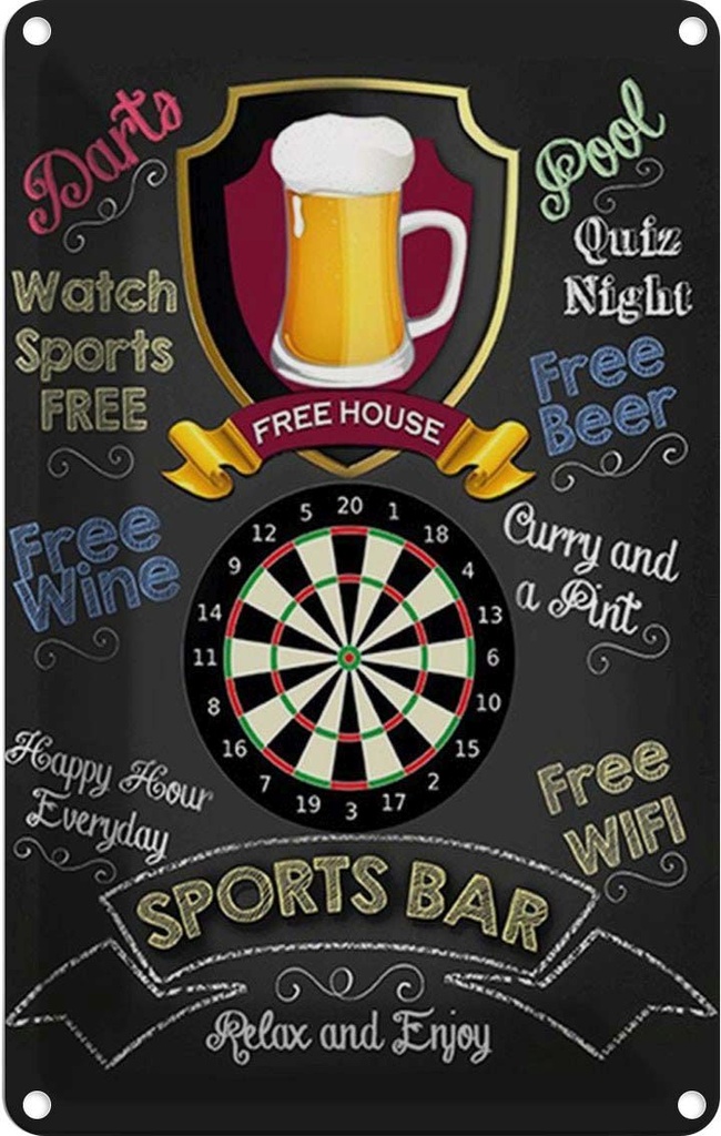 Blechschild 18x12 cm sports bar Darts relax and enjoy
