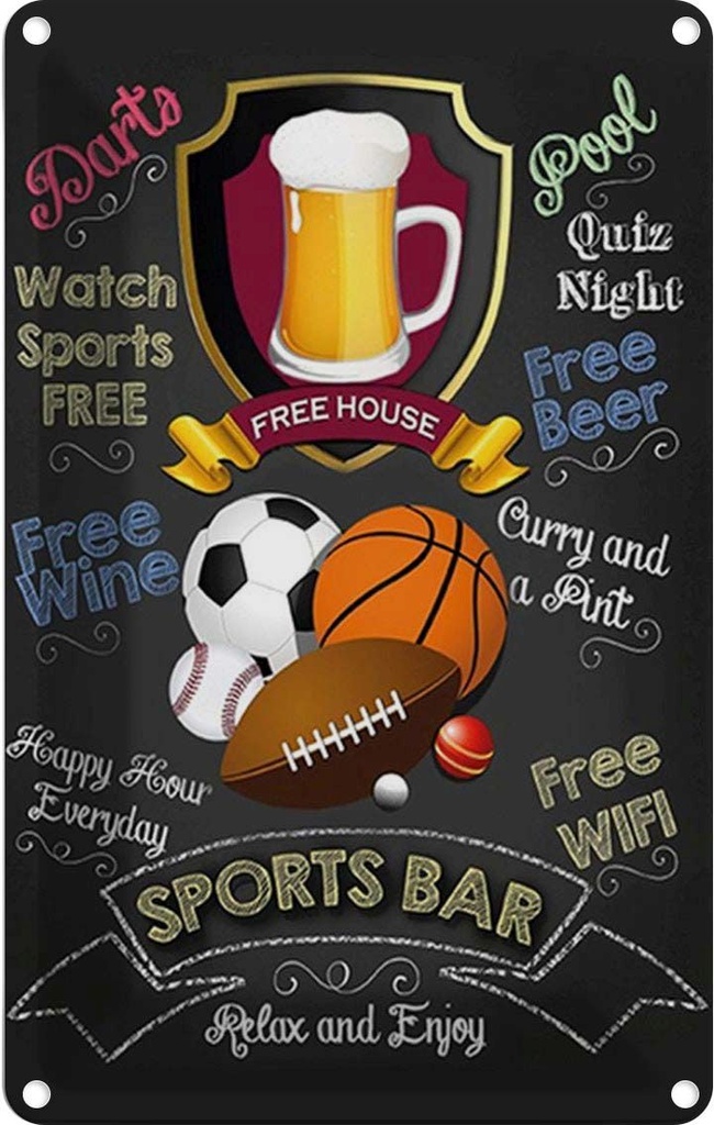Blechschild 18x12 cm sports bar happy hour Beer darts