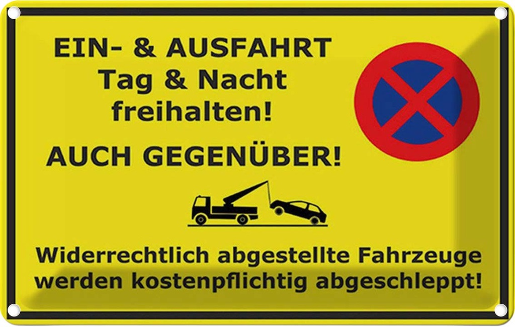 [LA-1781466] Blechschild 12x18 cm Parken Ein- Ausfahrt Tag Nacht frei Warnschild Hinweisschild Sicherheit Vorsicht