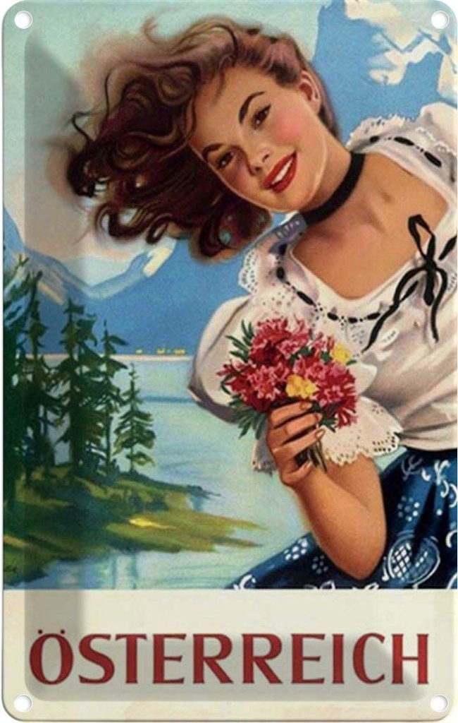 [LA-1781491] Blechschild 18x12 cm Pin Up Österreich alpen Urlaub Frau