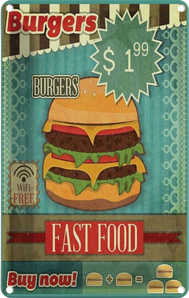 [LA-1781497] Blechschild 18x12 cm fast food Burgers buy now wifi Amerika USA American Diner