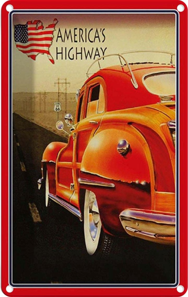 [LA-1781502] Blechschild 18x12 cm Auto Oldtimer america´s highway USA