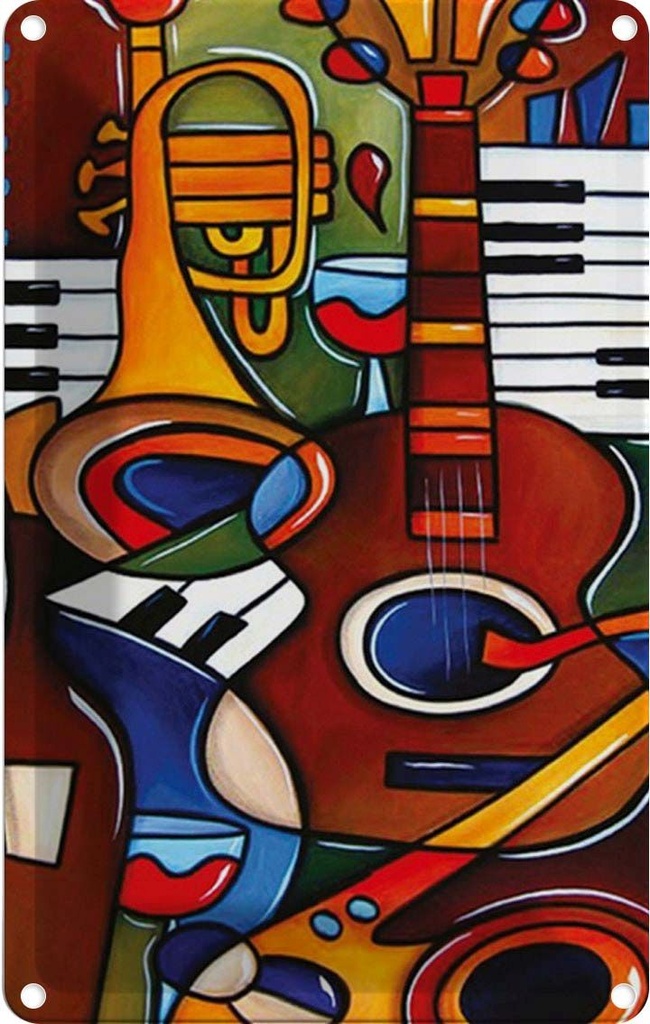 [LA-1781516] Blechschild 18x12 cm Kunst Musik Instrumente Gitarre Piano Bildmotiv
