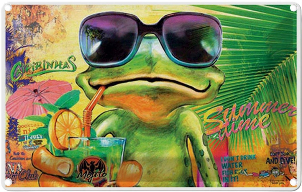 Blechschild 12x18 cm Frosch Cocktail Mojito Summer Strand