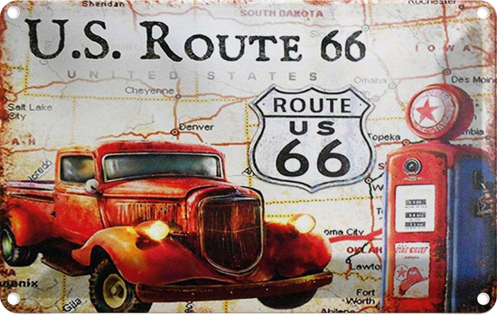 [LA-1781544] Blechschild 12x18 cm Retro US Route 66 Oldtimer Tankstelle
