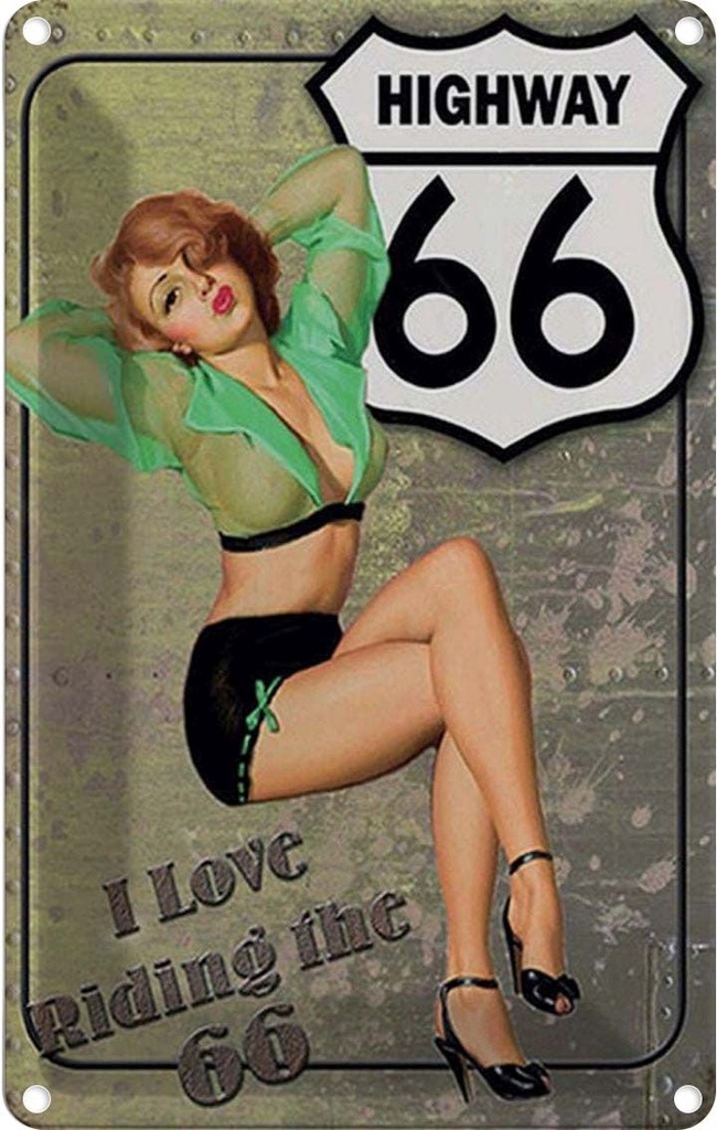 Blechschild 18x12 cm Pin Up Highway 66 i love riding the 66