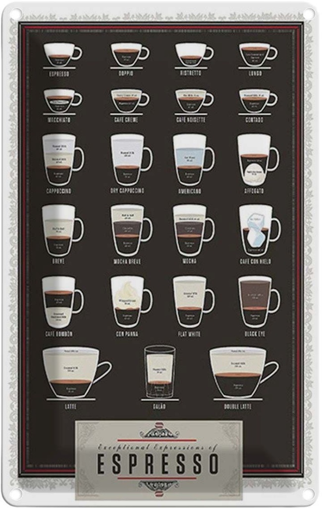 [LA-1781552] Blechschild 18x12 cm Sorten Espresso Mocha Americano