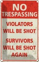 Blechschild 18x12 cm Retro No trespassing violators be shot