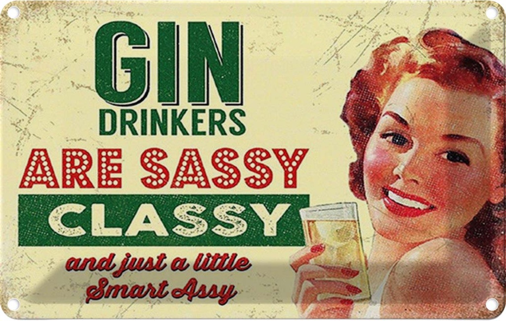 Blechschild 12x18 cm Retro Gin drinkers are sassy classy