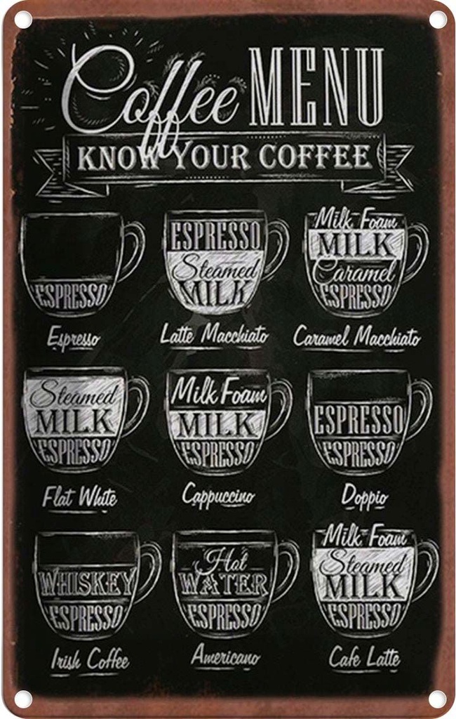 Blechschild 18x12 cm Coffee Menu flat white Doppio